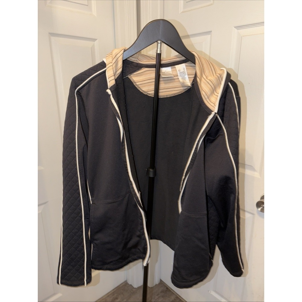 Emma James XL Zip Front Hooded Jacket Quilted Sleeves Sporty Casual Layer Classy